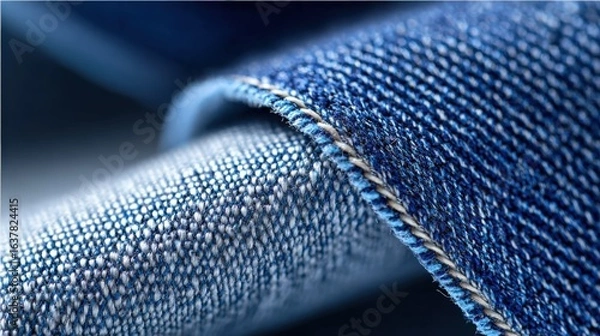 Fototapeta Close-up of Blue Denim Fabric Folds with Stitching, Ideal for Fashion, Texture, and Textile Industries