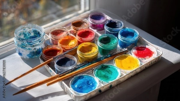 Fototapeta Colorful watercolor set window sunlight