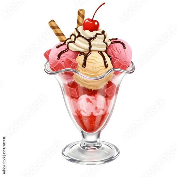 Fototapeta Ice Cream Sundae with Chocolate Syrup, Isolated on White or Transparent Background