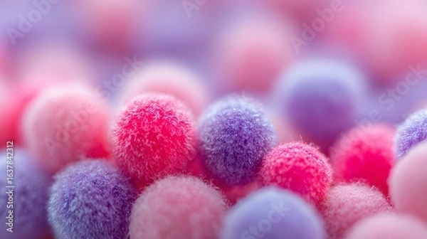 Fototapeta Close-up of colorful, fuzzy pom-poms.