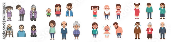 Fototapeta Set of Crying and Sad People of All Ages Showing Negative Emotions