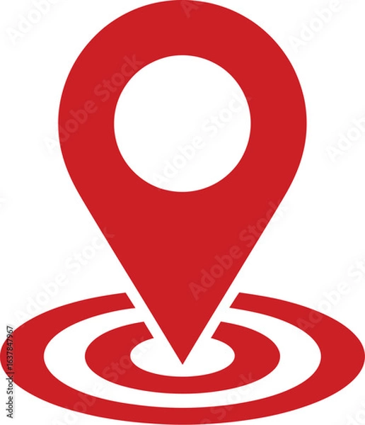 Fototapeta Red map pin vector icon with concentric circles for location services, GPS navigation, travel apps, and geographic design
