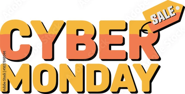 Fototapeta Cyber Monday vector text with gradient typography and sale tag for ecommerce promotions, digital ads, and online marketing