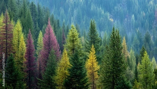 Obraz Autumn forest canopy, various shades of colorful trees