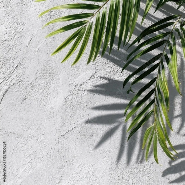 Obraz Greenery casts shadows on a textured white wall