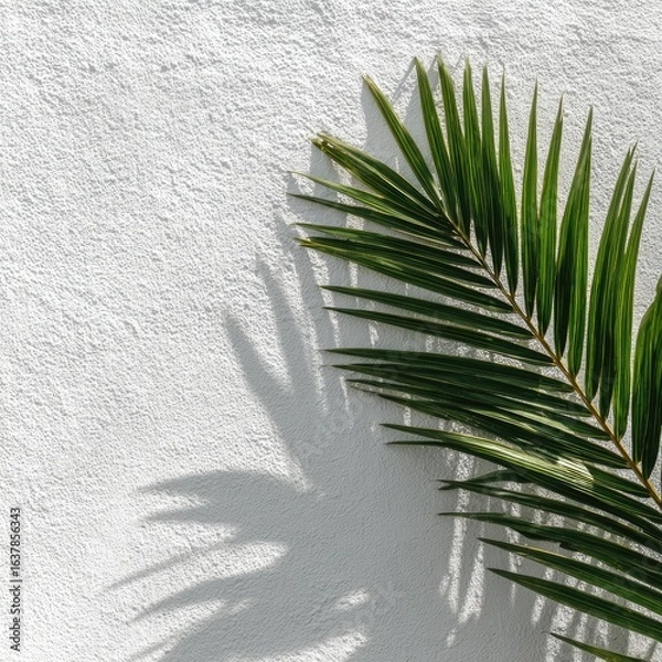 Obraz Palm frond casts shadow on white wall