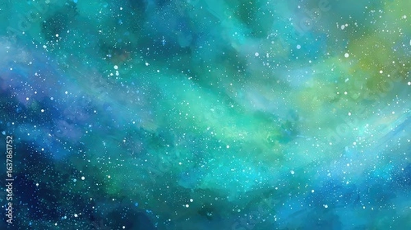 Fototapeta Sparkling green abstract watercolor space background