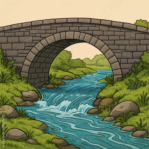 Obraz bridge over the river cartoon illustration vector icon
