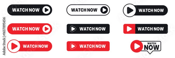 Obraz Watch now buttons icon collection with different style. Play now. Web media symbol.