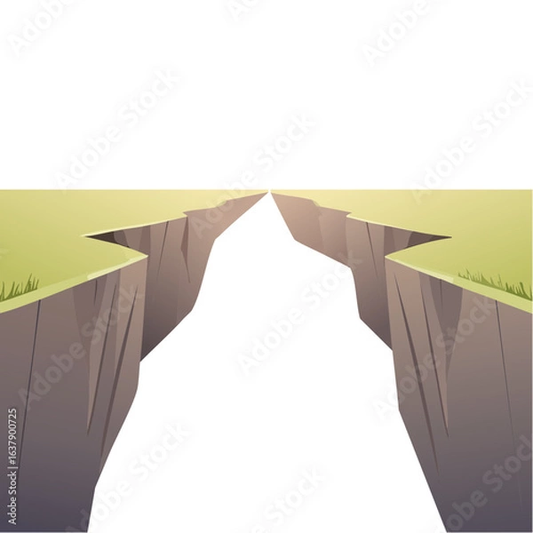 Obraz Deep cliffside chasm with grassy edge vector illustration for backgrounds or visual metaphors