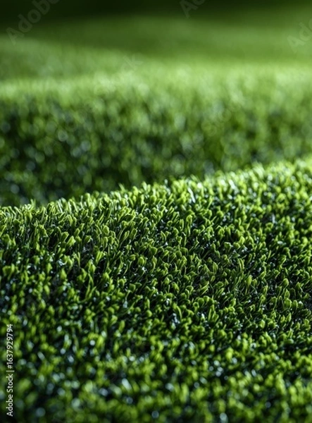 Fototapeta A close-up view showcases lush, vibrant green artificial turf, creating a textured, inviting perfect for outdoor spaces.