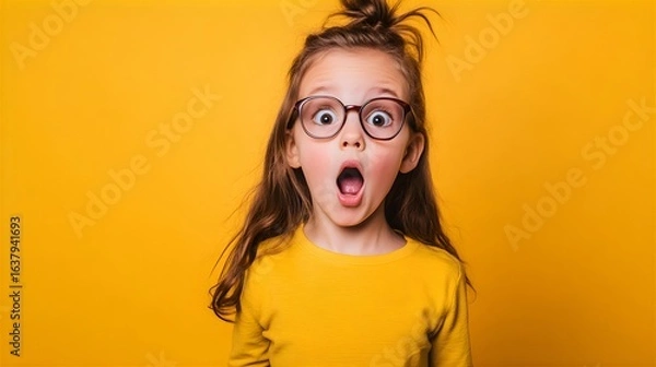 Fototapeta カジュアルな服装で驚いた顔をするかわいい少女二 - Generative AI