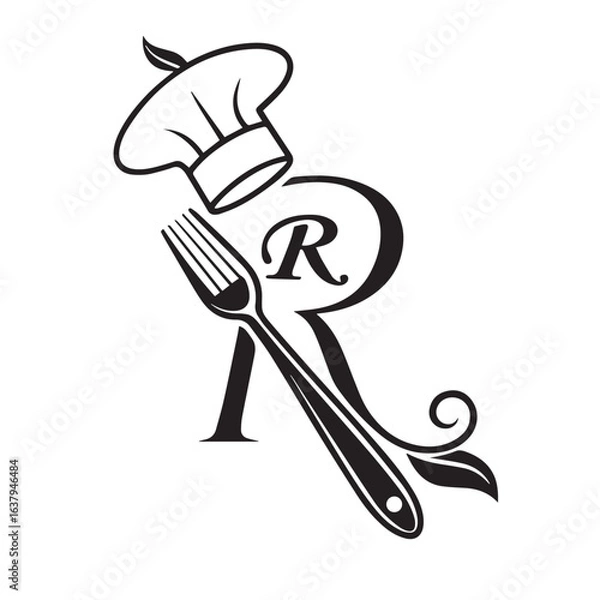 Obraz Restaurant logo with fork and hut