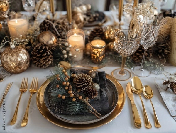 Fototapeta Elegant festive dining table setting 
