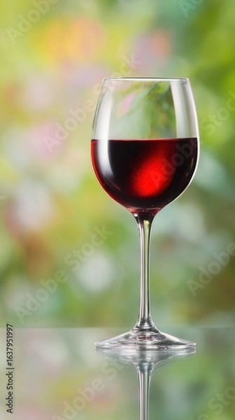 Obraz Red wine glass with bright bokeh background