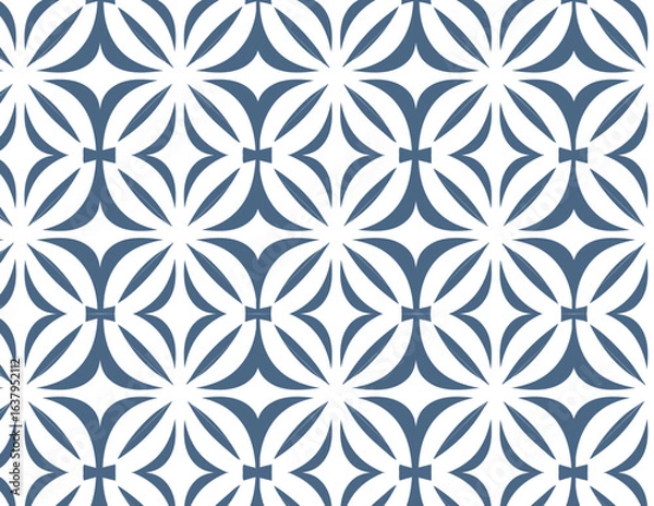 Fototapeta Seamless Repeating Pattern of Cerulean Blue Geometric Flowers on a White Background