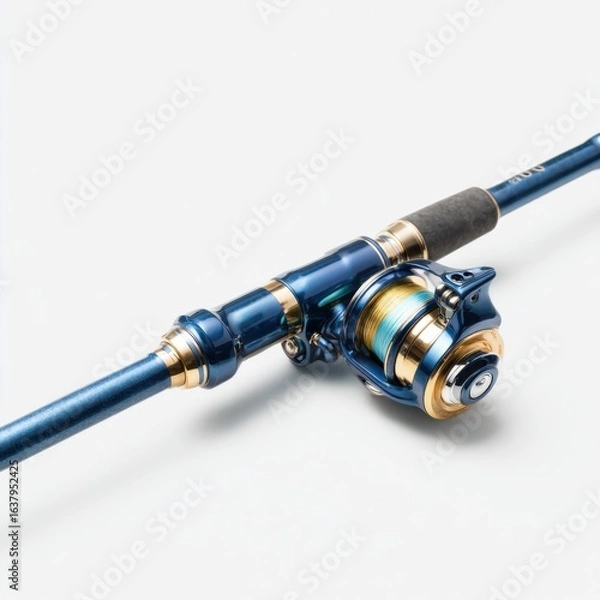 Obraz Compact fishing rod for camping folded isolated on clean white background minimalist composition ar 16:9