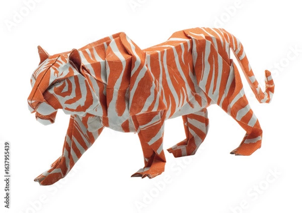 Fototapeta Origami tiger sculpture exhibition paper craft view, isolated on transparent background, png