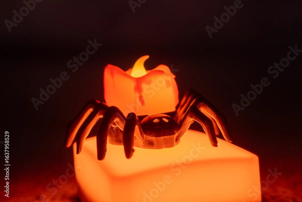 Fototapeta Concept: Halloween beach and ocean background with spider, witch, ghost, dark, scary tone.