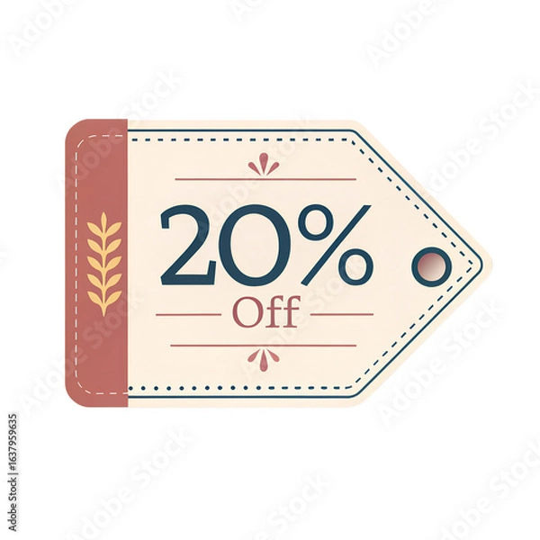 Fototapeta Sale Tag Discount 20% Off White Background Minimal Design