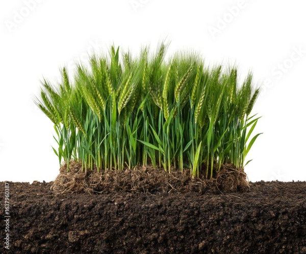 Fototapeta Wheat growth action on farm soil nature scene view agriculture, isolated on transparent background, png