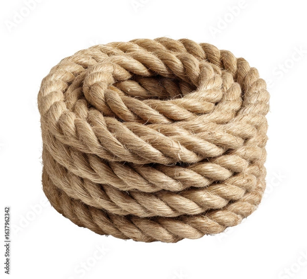 Fototapeta Coiled natural fiber rope workshop product showcase crafting, isolated on transparent background, png