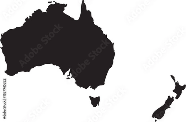 Fototapeta Australia and New Zealand Region Isolated Vector Map Silhouette