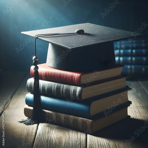 Fototapeta Academic Excellence – Cap and Books Representing Learning.