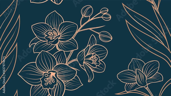 Fototapeta Elegant seamless pattern with orchid flowers and leaves, perfect for adding a touch of luxury and sophistication to your designs