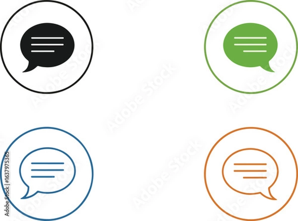Fototapeta A set of four minimalist chat or message icons in black, green, blue, and orange.