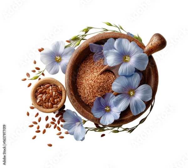 Obraz Health benefits of flaxseed in cooking kitchen food bright, isolated on transparent background, png