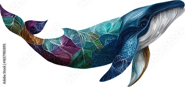 Obraz Artistic whale illustration with floral pattern