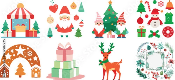 Fototapeta Christmas Icon Set in Flat Design Style Christmas icon bundle design