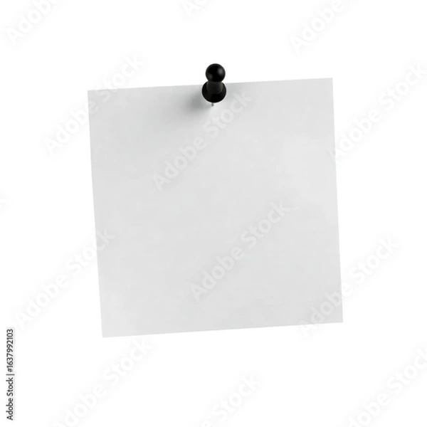 Fototapeta Grey paper note with black push pin isolated on transparent background
