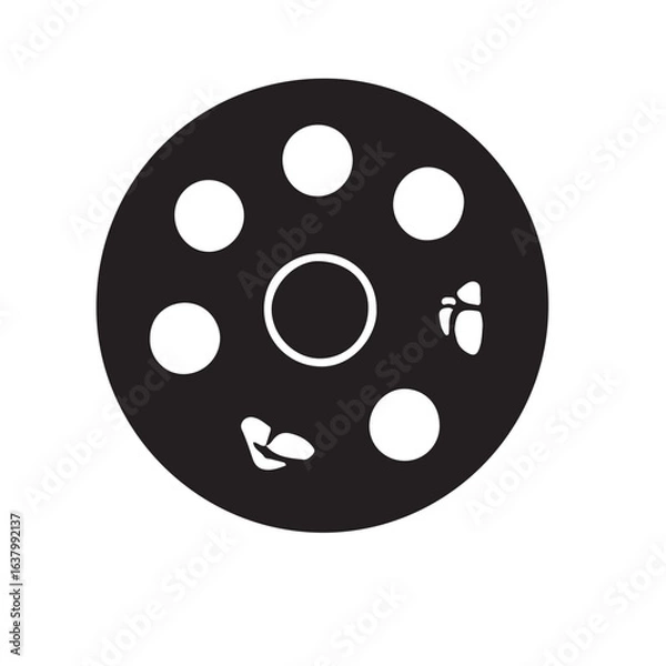 Fototapeta Film Reel Icon Graphic Depiction of a Classic Movie Reel and Film Elements with Rounded Shapes