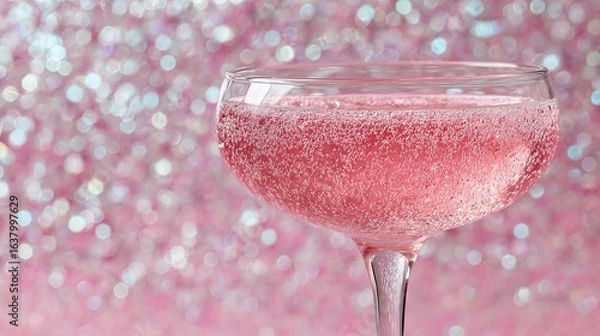 Fototapeta Celebrate with a sparkling pink cocktail in this festive bubbly scene, perfect for special occasions.