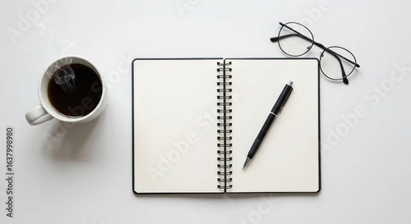 Fototapeta notebook with pen and coffee