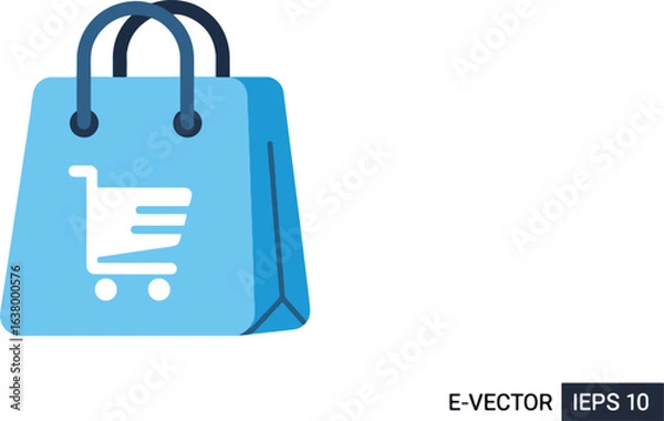 Fototapeta A light blue shopping bag icon featuring a white shopping cart symbol, representing e-commerce and retail.