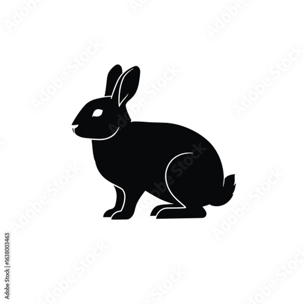 Fototapeta Black silhouette of a rabbit sitting on a white background