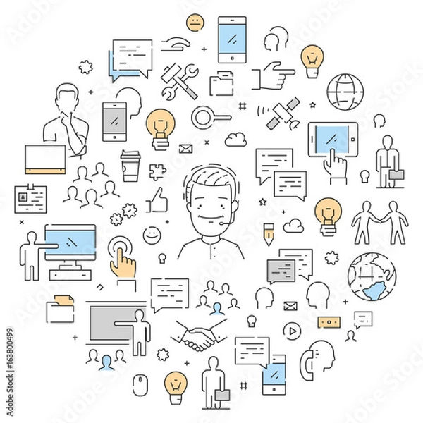 Obraz Vector line round banner for support