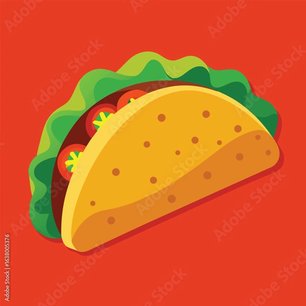 Obraz Taco shell filled with ground beef lettuce cheese and tomato garnish