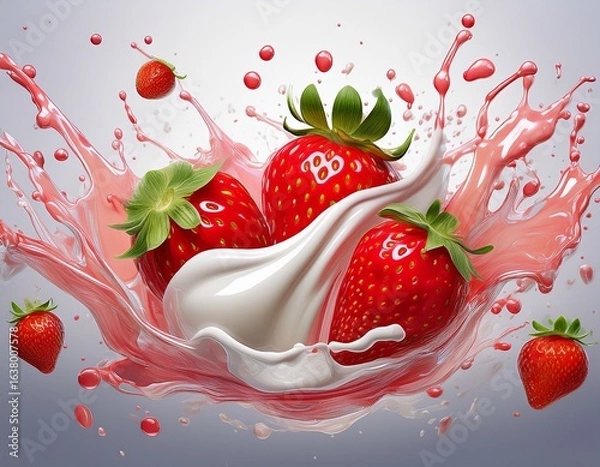 Fototapeta fruit milk splash strawberry drink design dynamic beverage art white background image