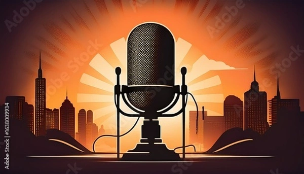 Fototapeta silhouette of a radio microphone podcasting backdrop ai art