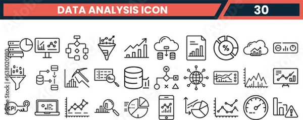 Fototapeta Vector art of data analysis icon set isolated on white background