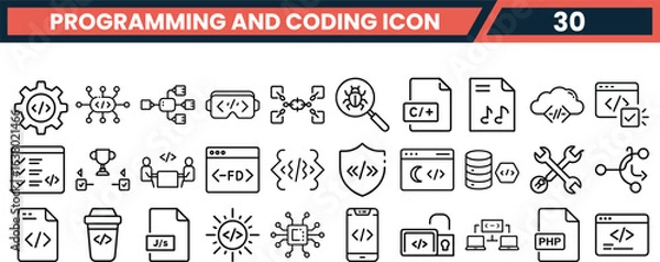 Fototapeta Vector art of programming and coding icon set isolated on white background