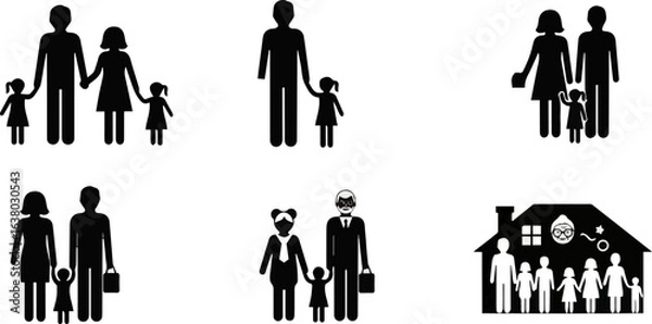 Obraz Create a kinds of deferent Family icon vector art silhouette with white background.