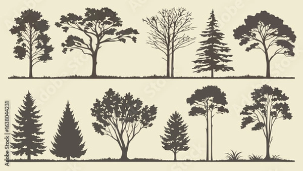 Obraz Collection of Dark Silhouette Tree Illustrations.