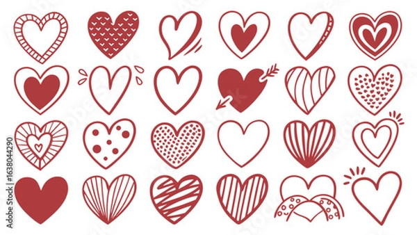 Fototapeta Collection of Decorative Red Hearts with Various Designs.