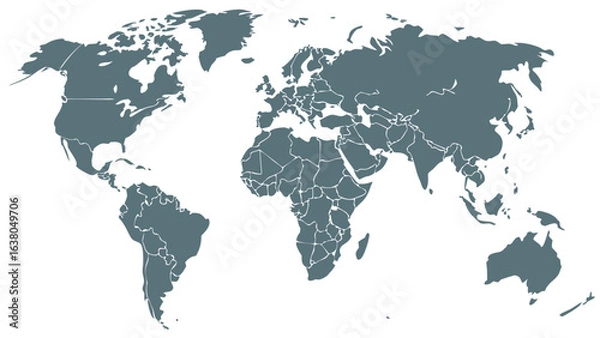 Fototapeta Simple World Map Outline in Gray.