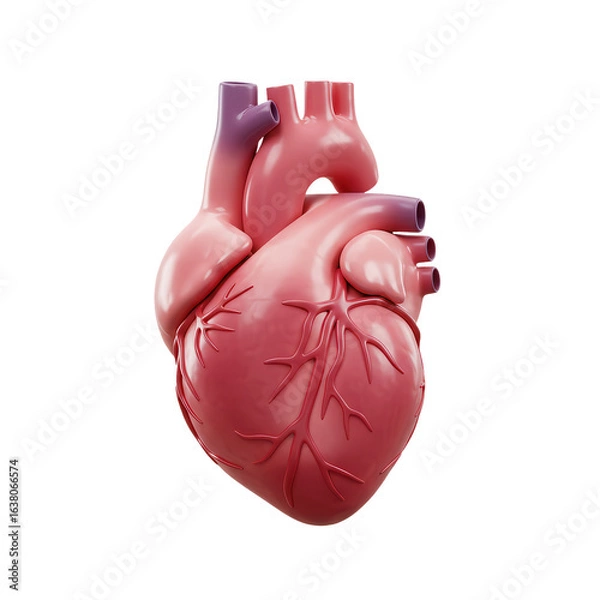 Fototapeta 3D realistic medical illustration of human heart, isolated on white transparent background, anatomy and healthcare concept